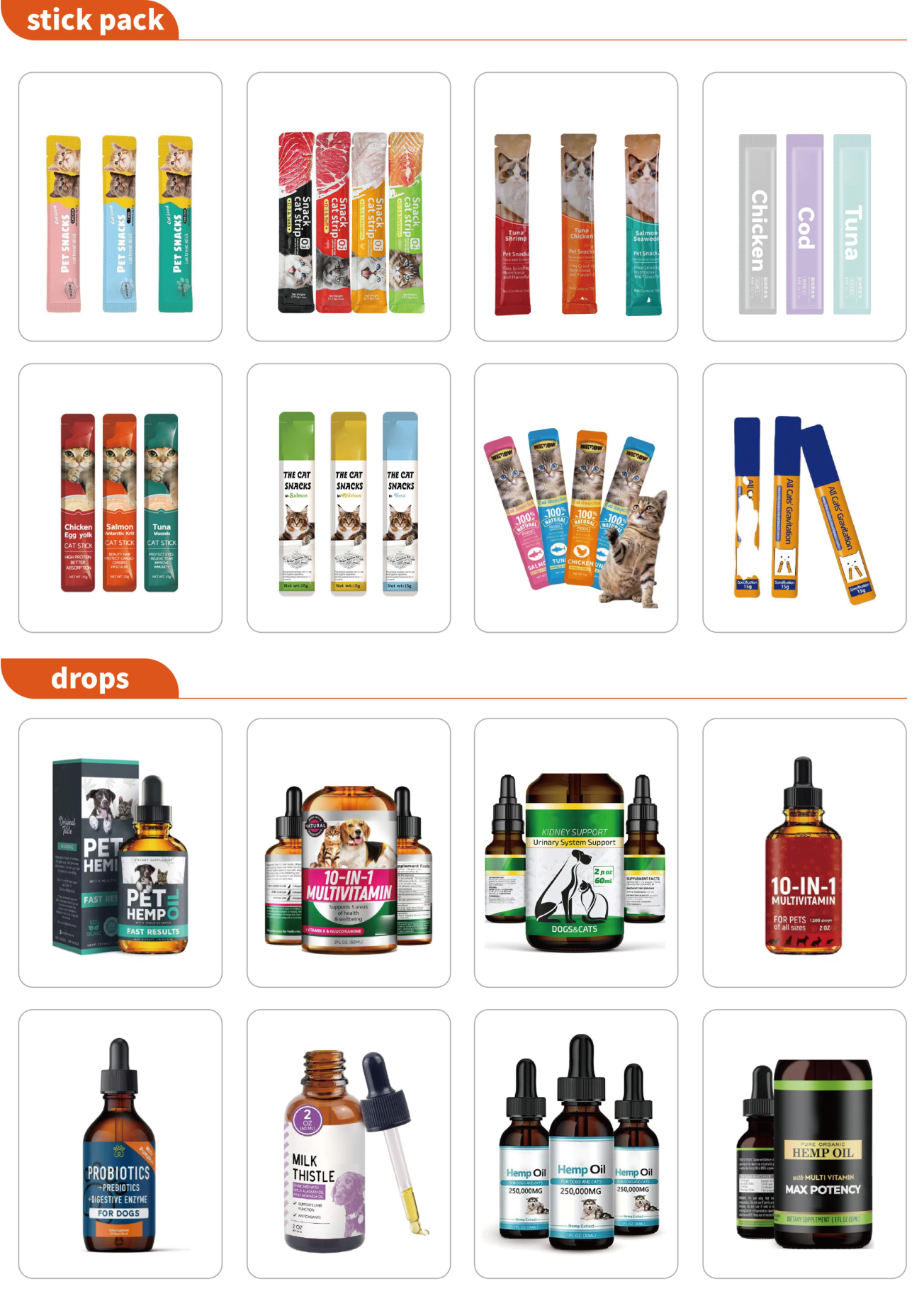 Sticks and drops product catalog page